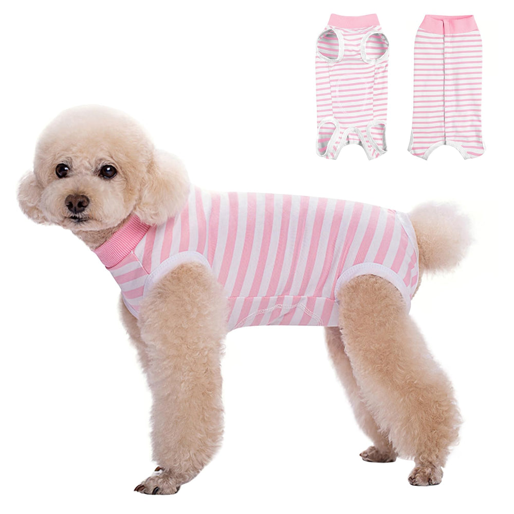 FEimaX dog surgery recovery suit front view shows snug post-op fit