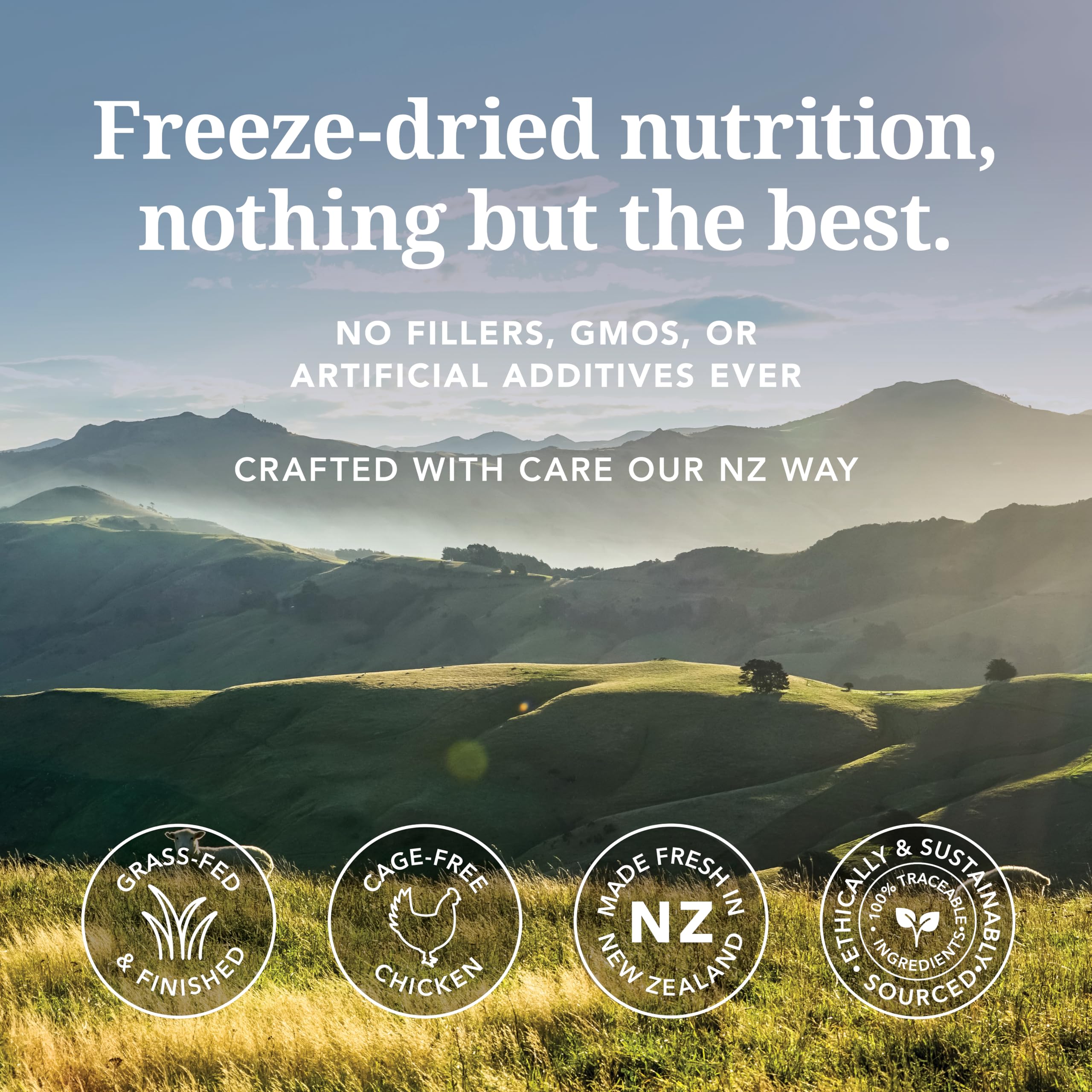 Feline Natural freeze-dried cat food close-up shows meat-rich texture appealing to carnivores.