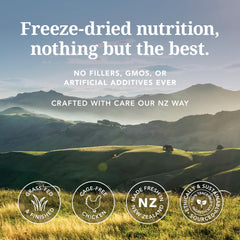 Feline Natural freeze-dried cat food close-up shows meat-rich texture appealing to carnivores.