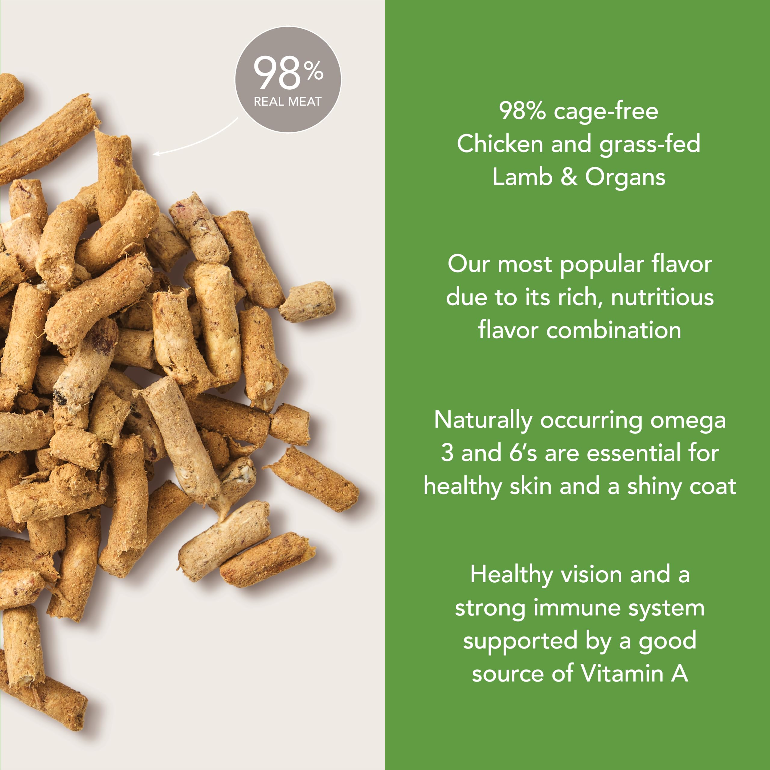 Feline Natural grass-fed lamb and green-lipped mussels ingredient image emphasizing whole-protein nutrition.