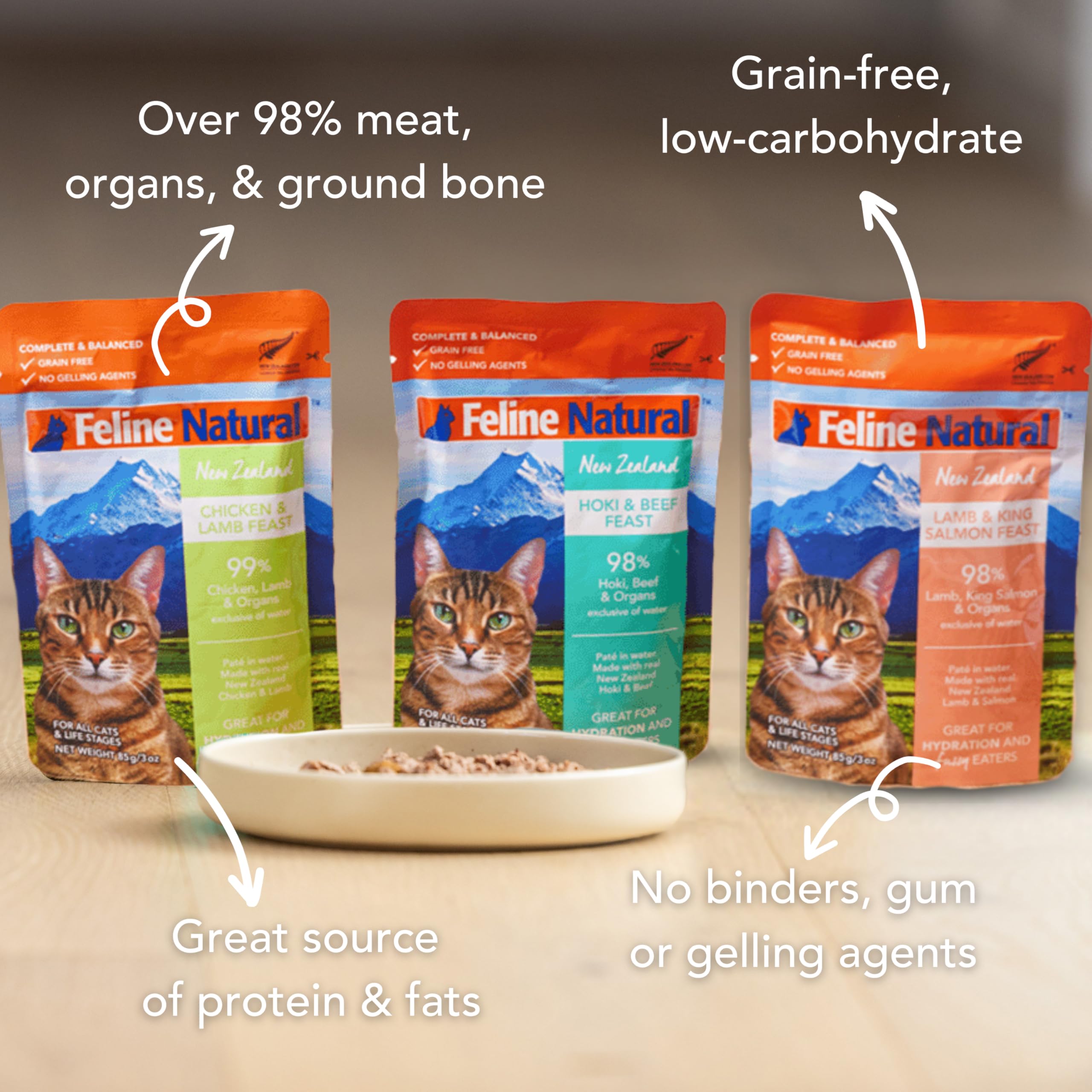 Feline Natural hoki beef pâté 3oz, NZ-sourced protein for palatable dining