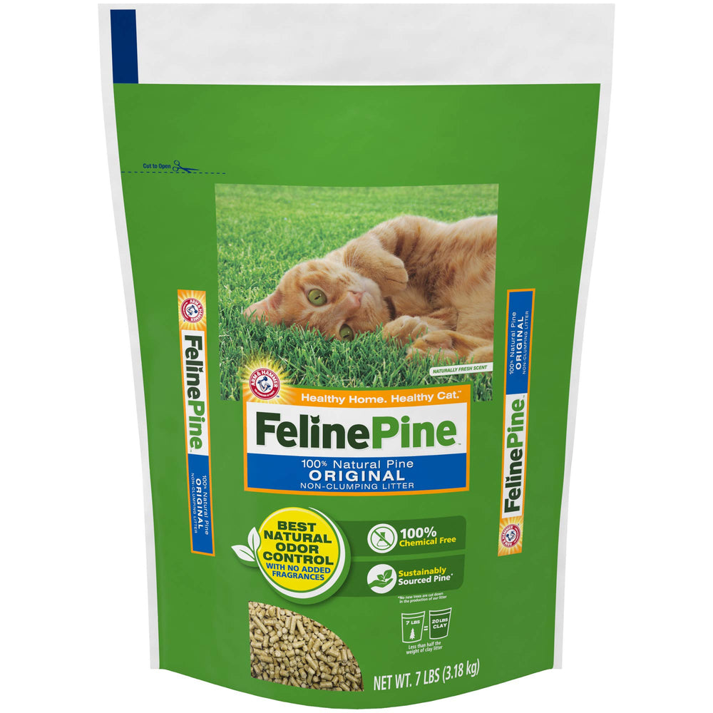 Feline Pine Original bag front shows lightweight, natural odor control