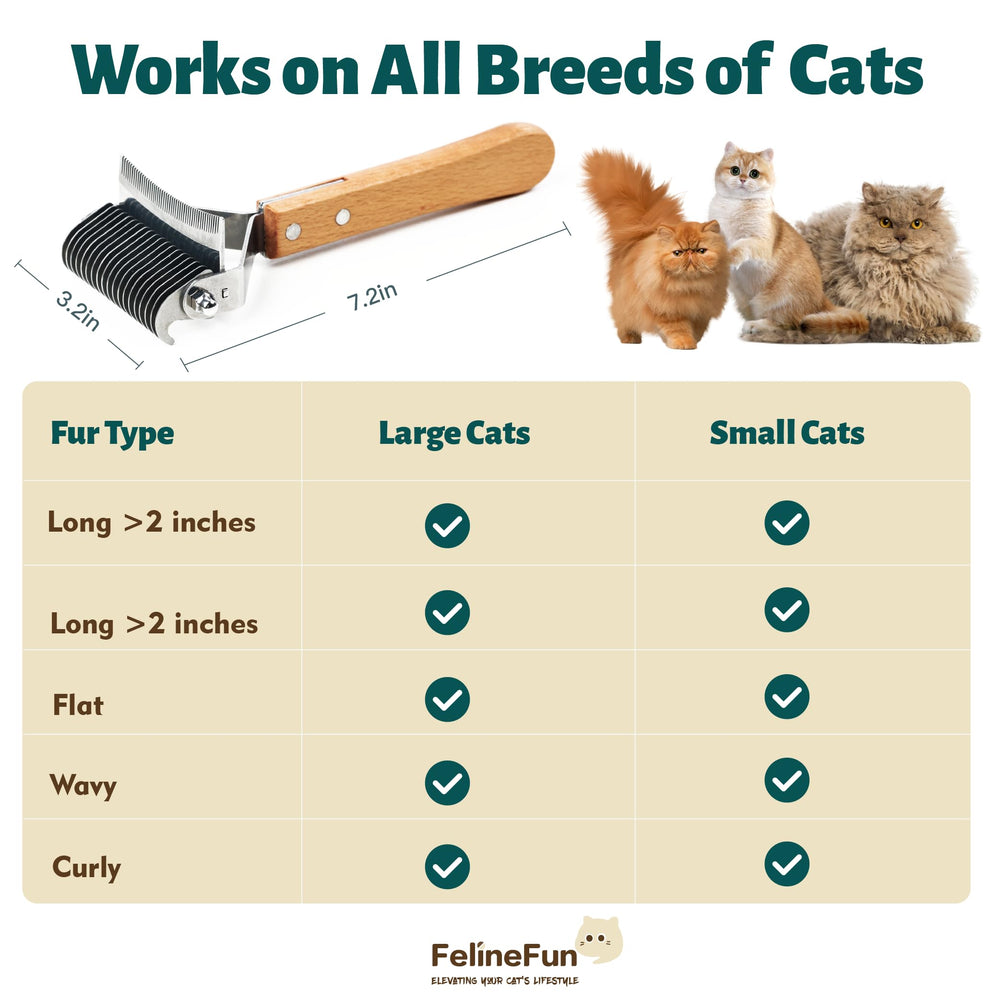 FelineFun Cat Brush deshedding for long-haired cats helps manage seasonal shed.