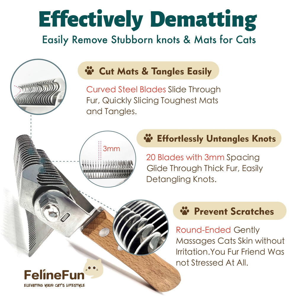 FelineFun Cat Brush rounded-end teeth protect skin during grooming.