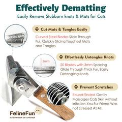 FelineFun Cat Brush rounded-end teeth protect skin during grooming.