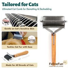 FelineFun Cat Brush stainless steel blades cut through mats without pulling hair.