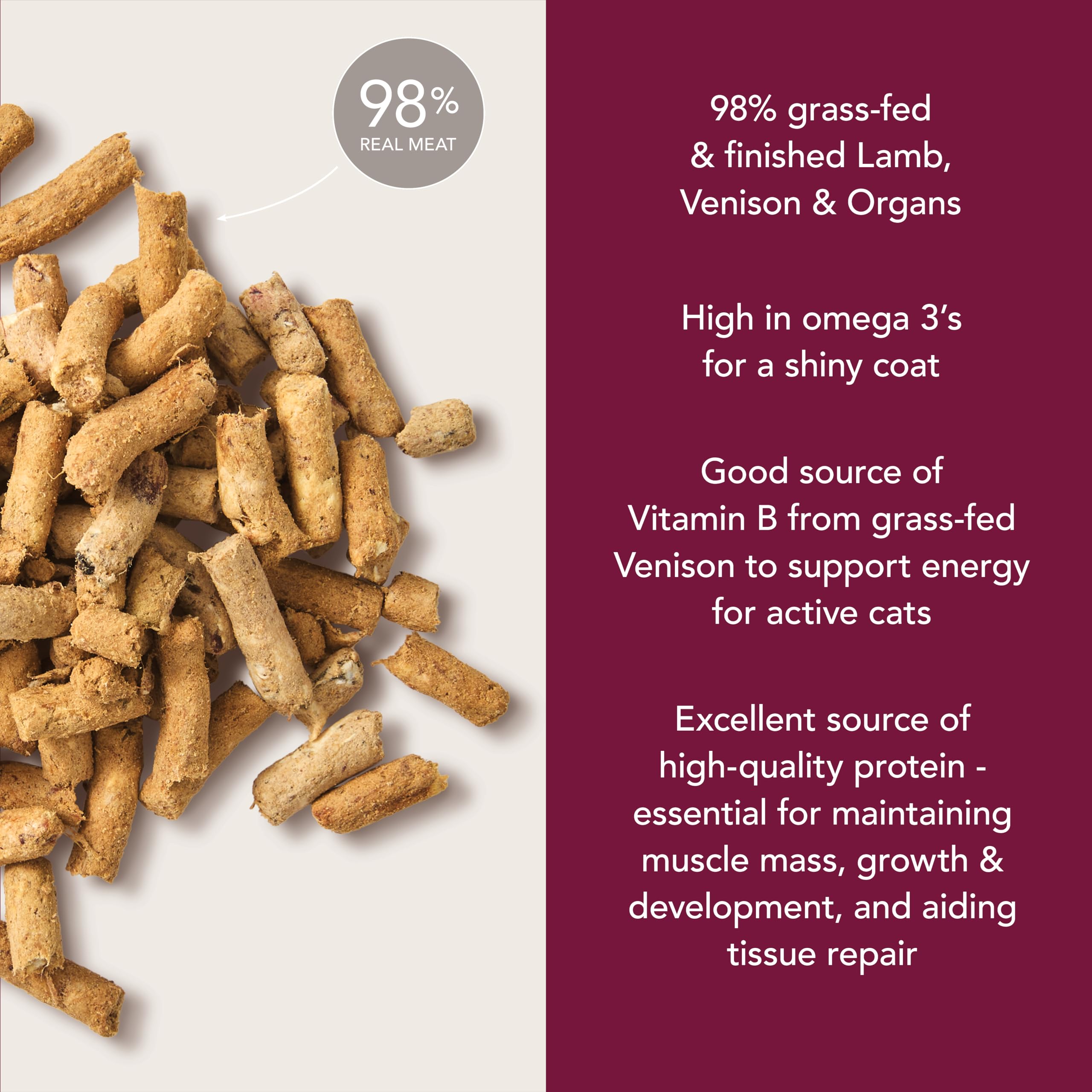 Feline Natural lamb-venison-organ blend ingredients highlight complete nutrition