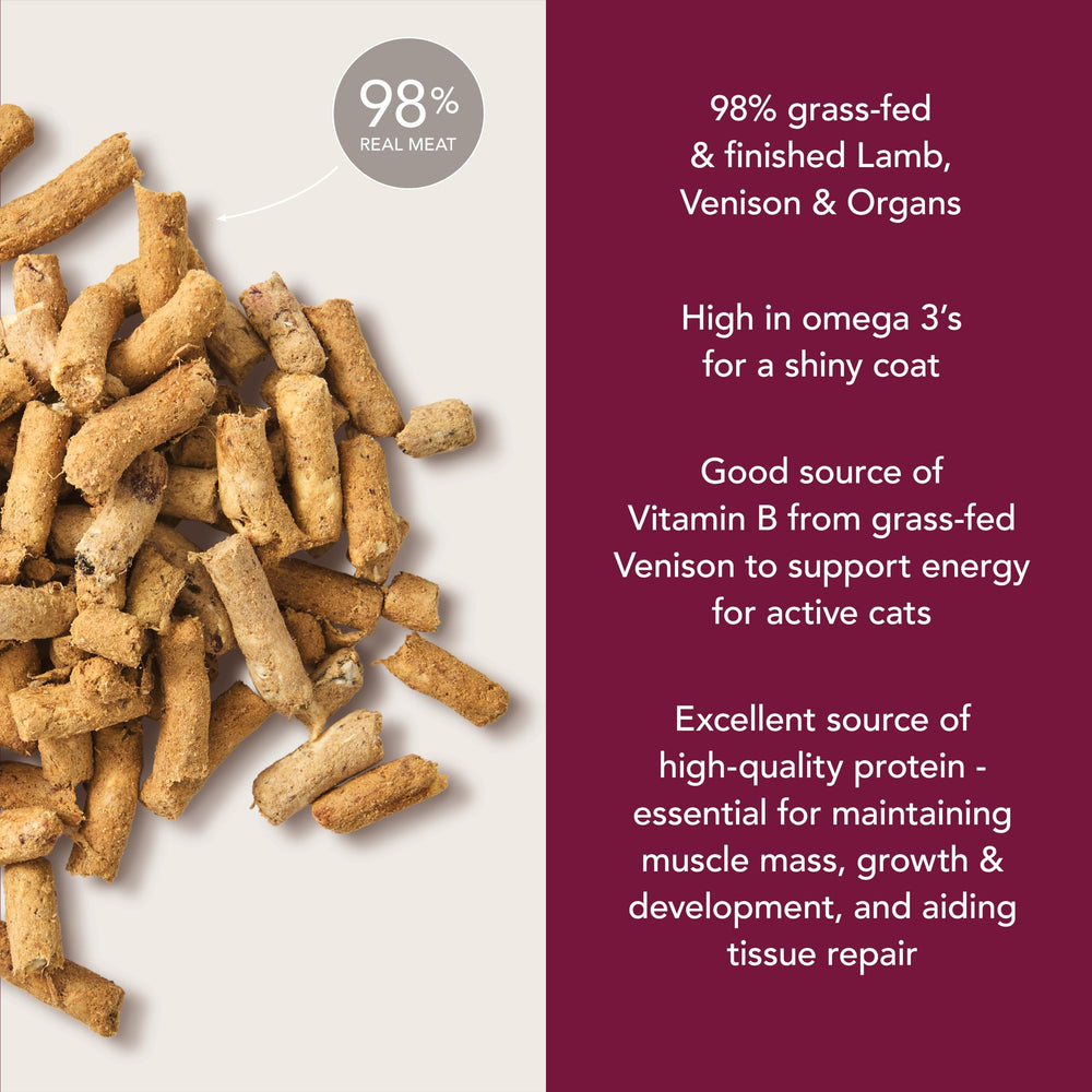 Feline Natural lamb-venison-organ blend ingredients highlight complete nutrition