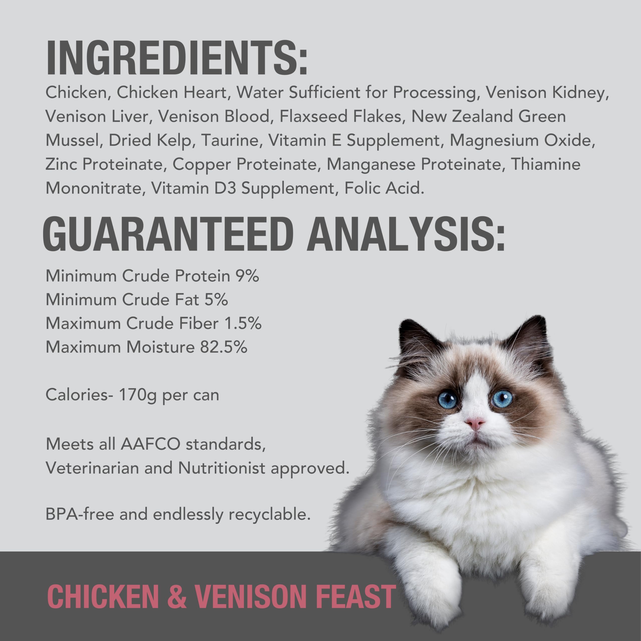 Feline Natural 12-pack display of cans for convenient daily feeding