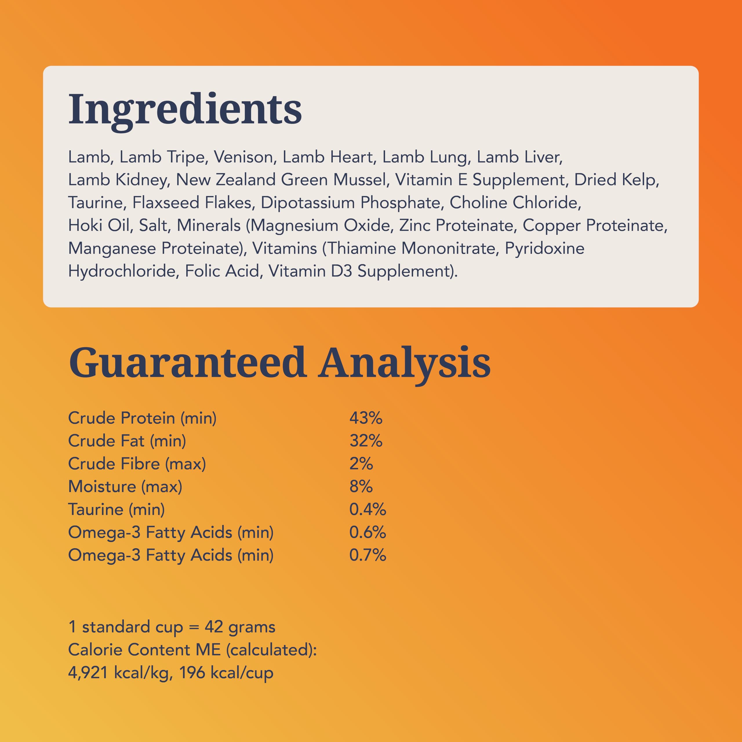 Feline Natural taurine and vitamins image suggests energy metabolism support