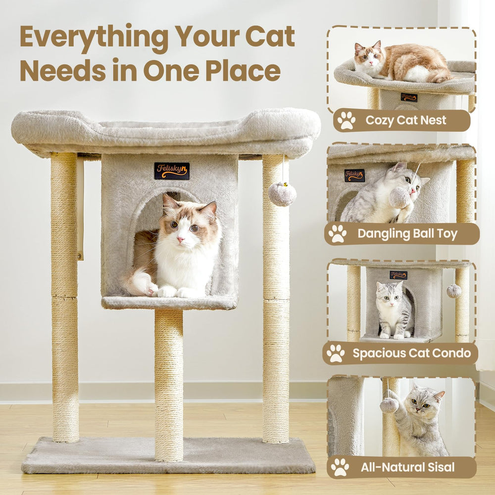 Feliskyn cat tree 28-inch height provides a commanding view and vertical play for energetic cats.