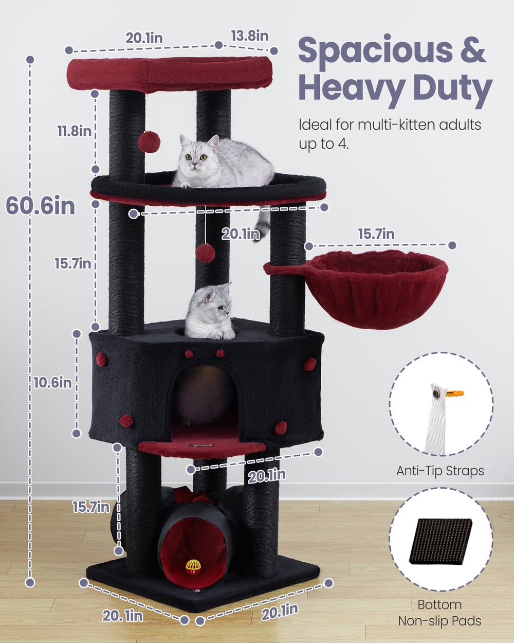 Feliskyn cat tree stands 60 inches tall for ample vertical space