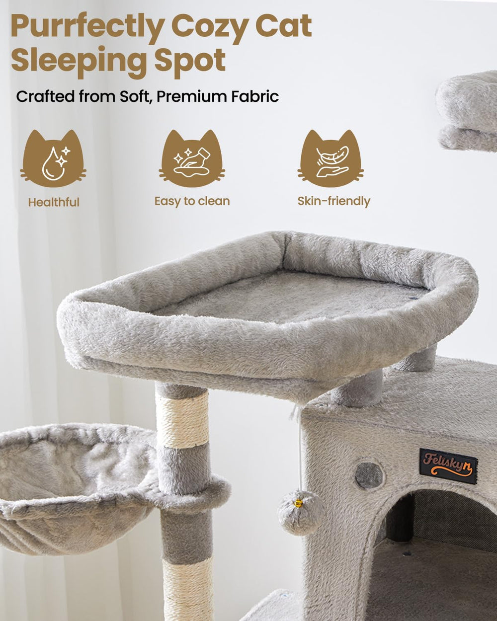 Feliskyn cat tree anti tip straps enhance stability during vigorous climbs