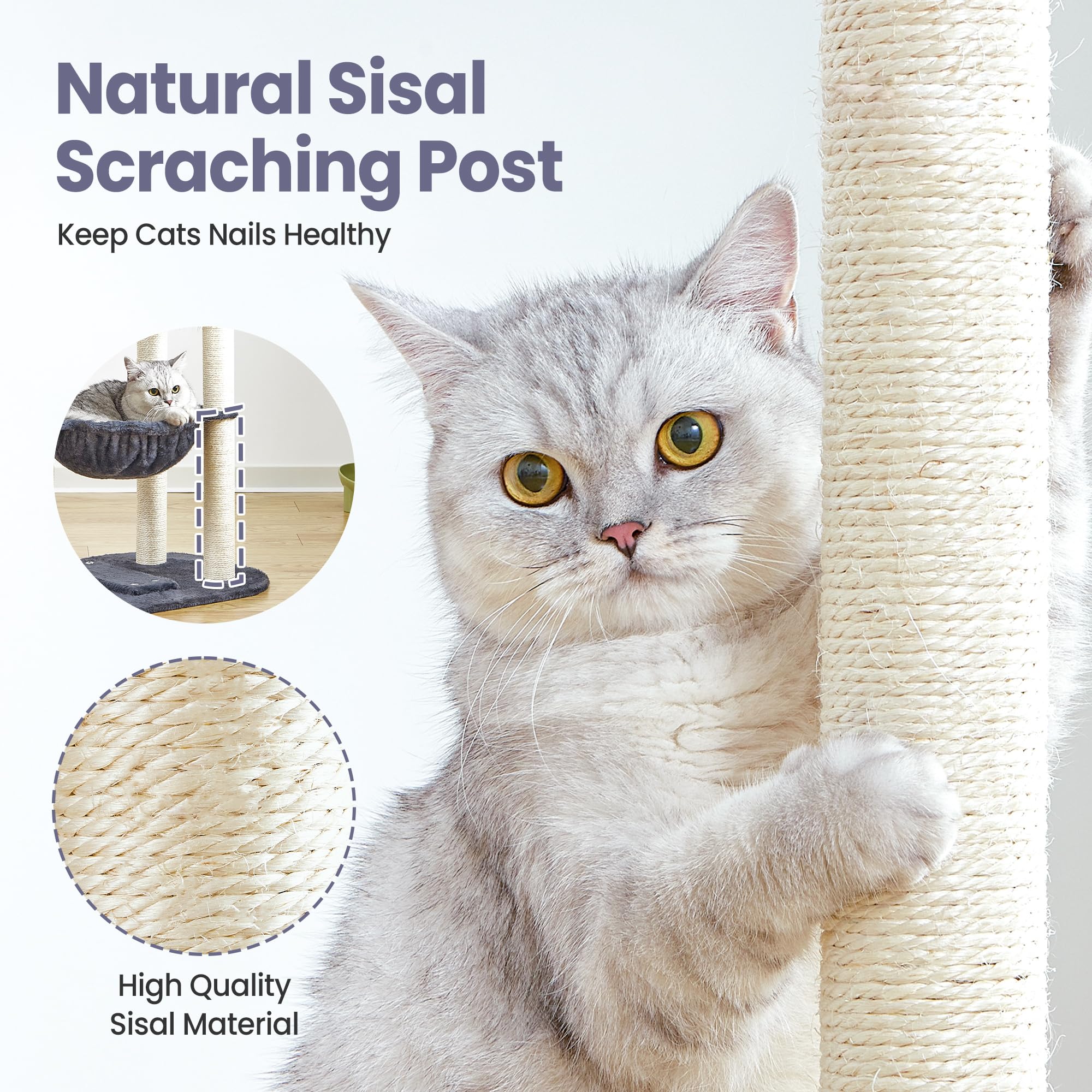 Feliskyn cat tree dangling ball toy adds interactive play.