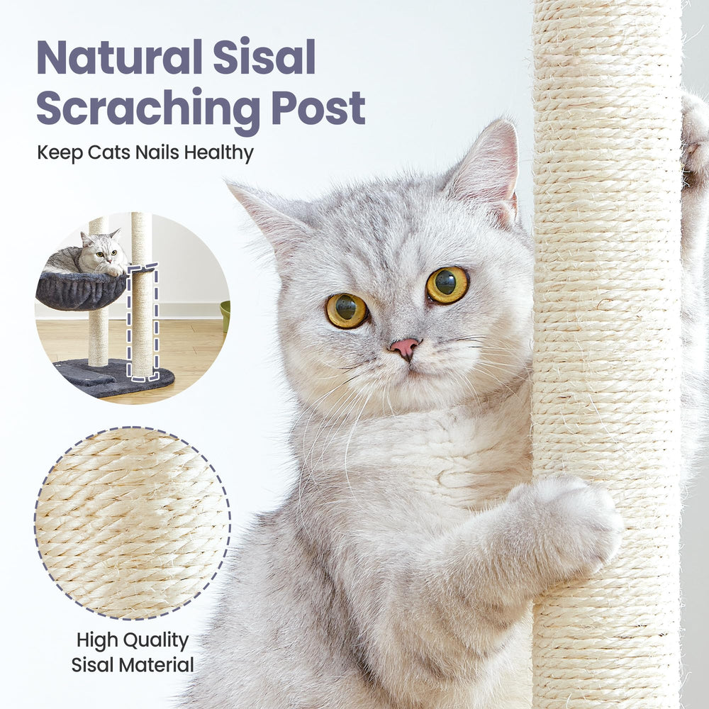 Feliskyn cat tree dangling ball toy adds interactive play.