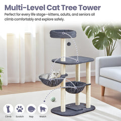 Feliskyn cat tree hammock perch nap area offers cozy resting.