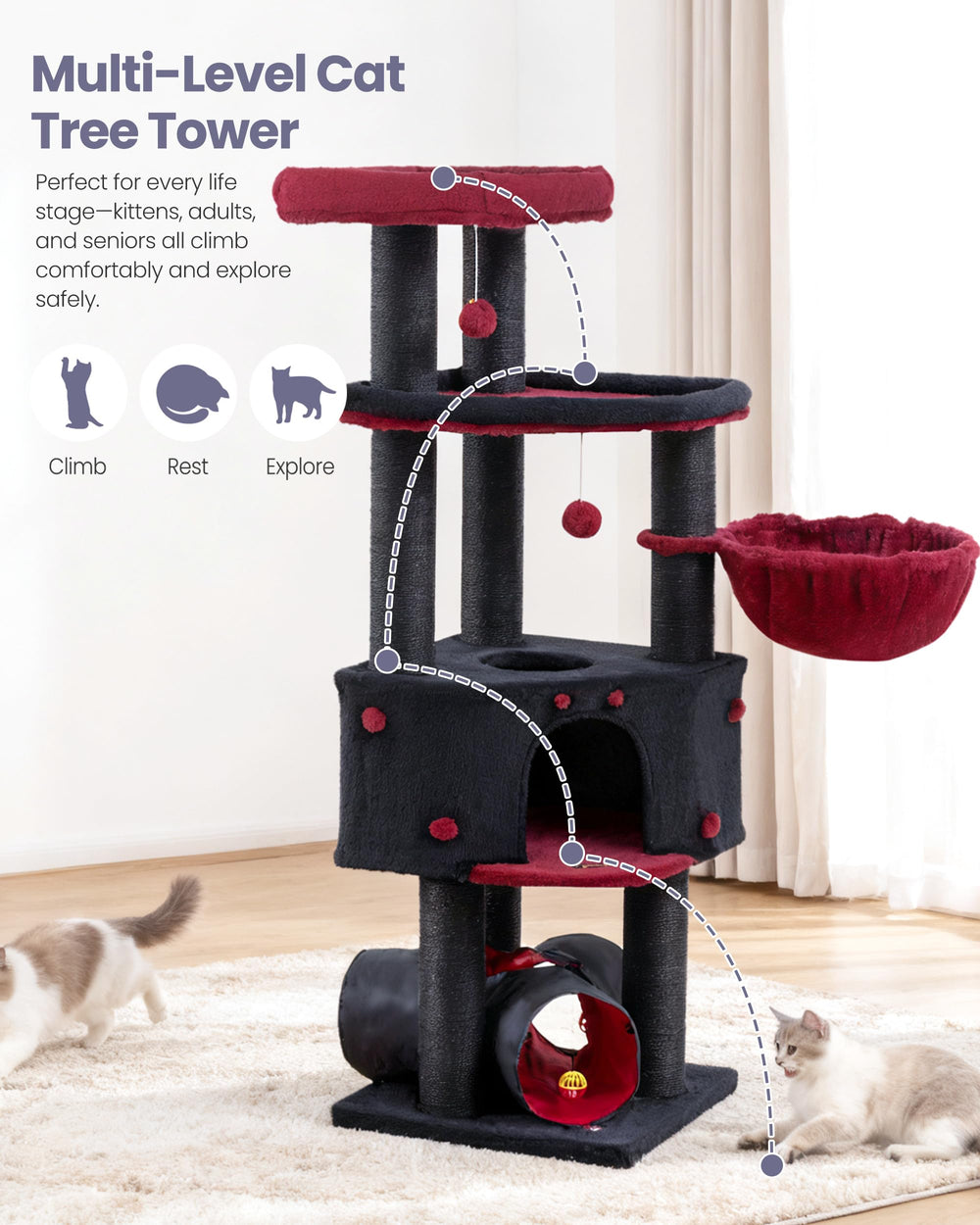 Feliskyn cat tree lounge area offers quiet napping and observation spots