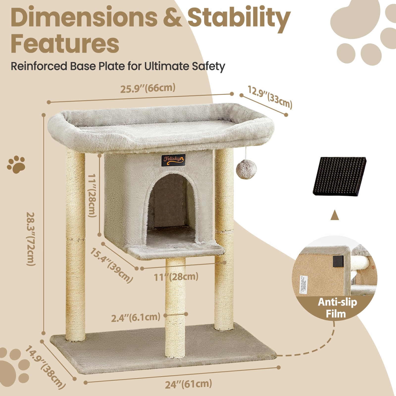 Feliskyn cat tree plush lounging platform offers a soft resting spot after active adventures.