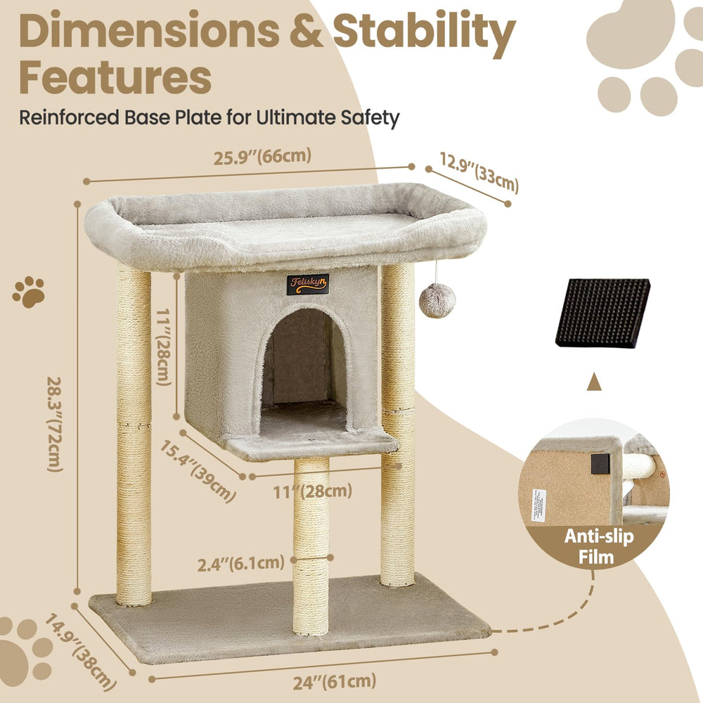 Feliskyn cat tree plush lounging platform offers a soft resting spot after active adventures.