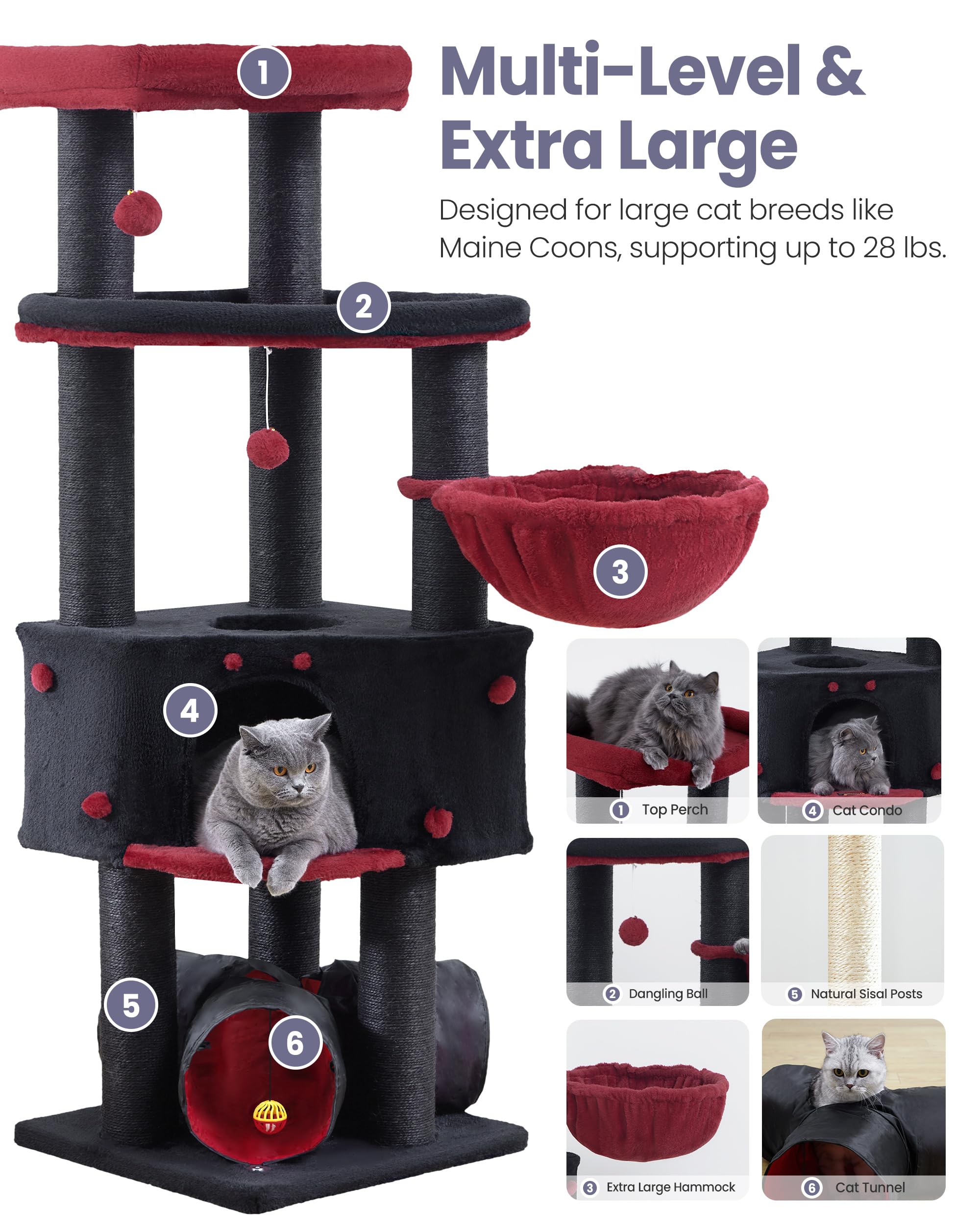 Feliskyn cat tree side hammock closeup shows secure plush resting spot