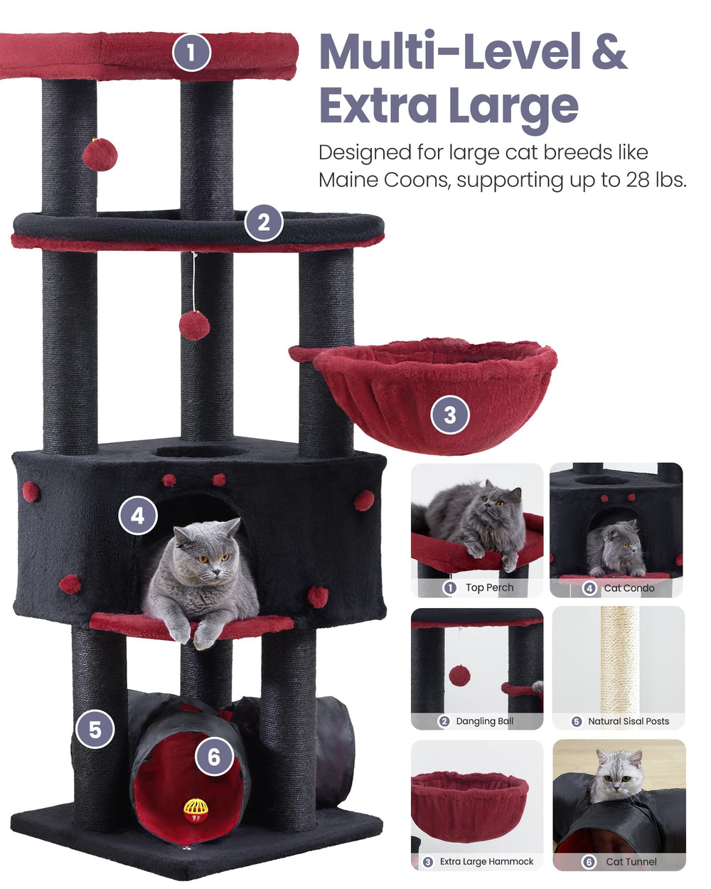 Feliskyn cat tree side hammock closeup shows secure plush resting spot