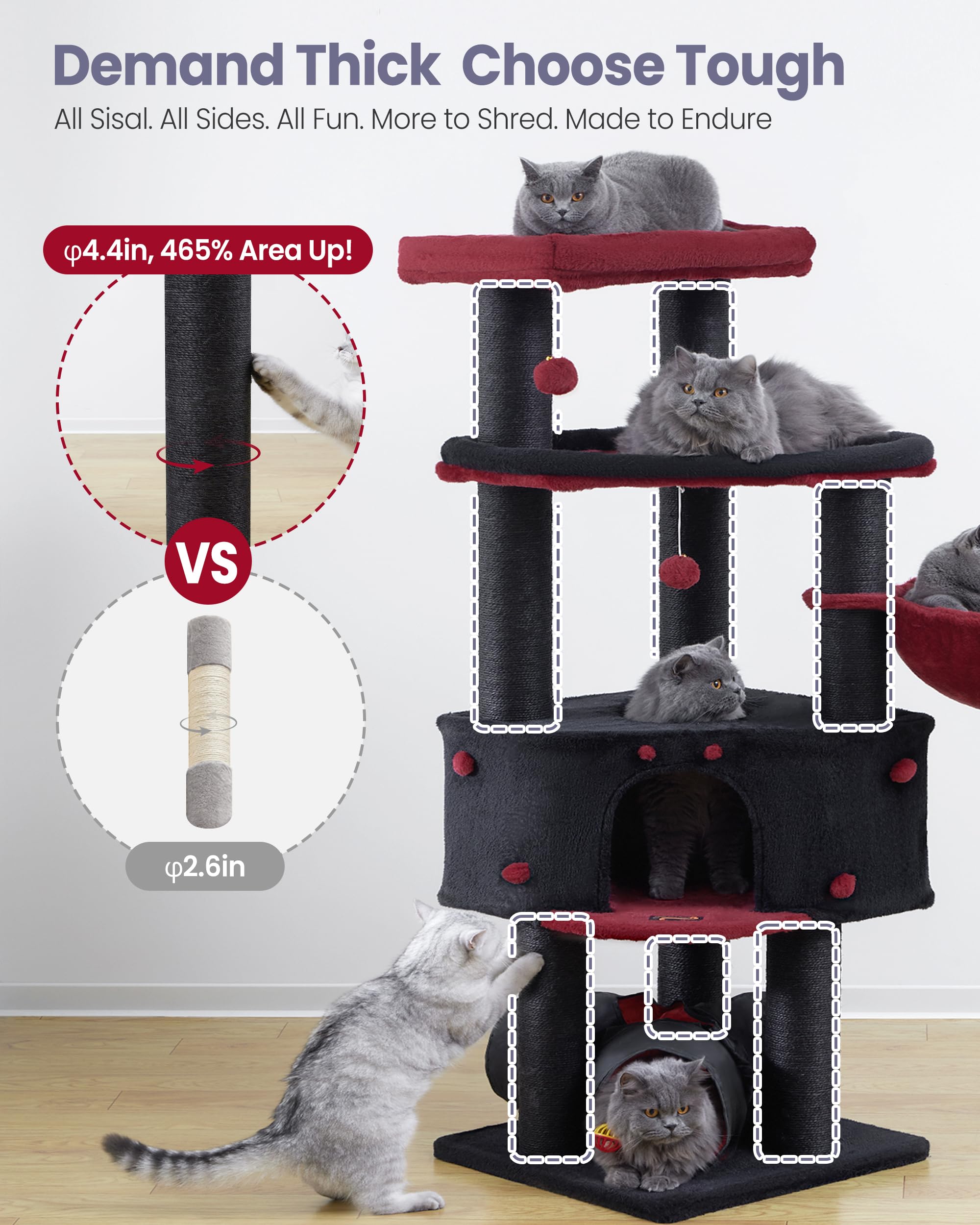 Feliskyn cat tree with high-density sisal posts supports vigorous scratching