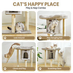 Feliskyn cat tree sisal posts wrapped in natural rope promote healthy scratching behaviors.