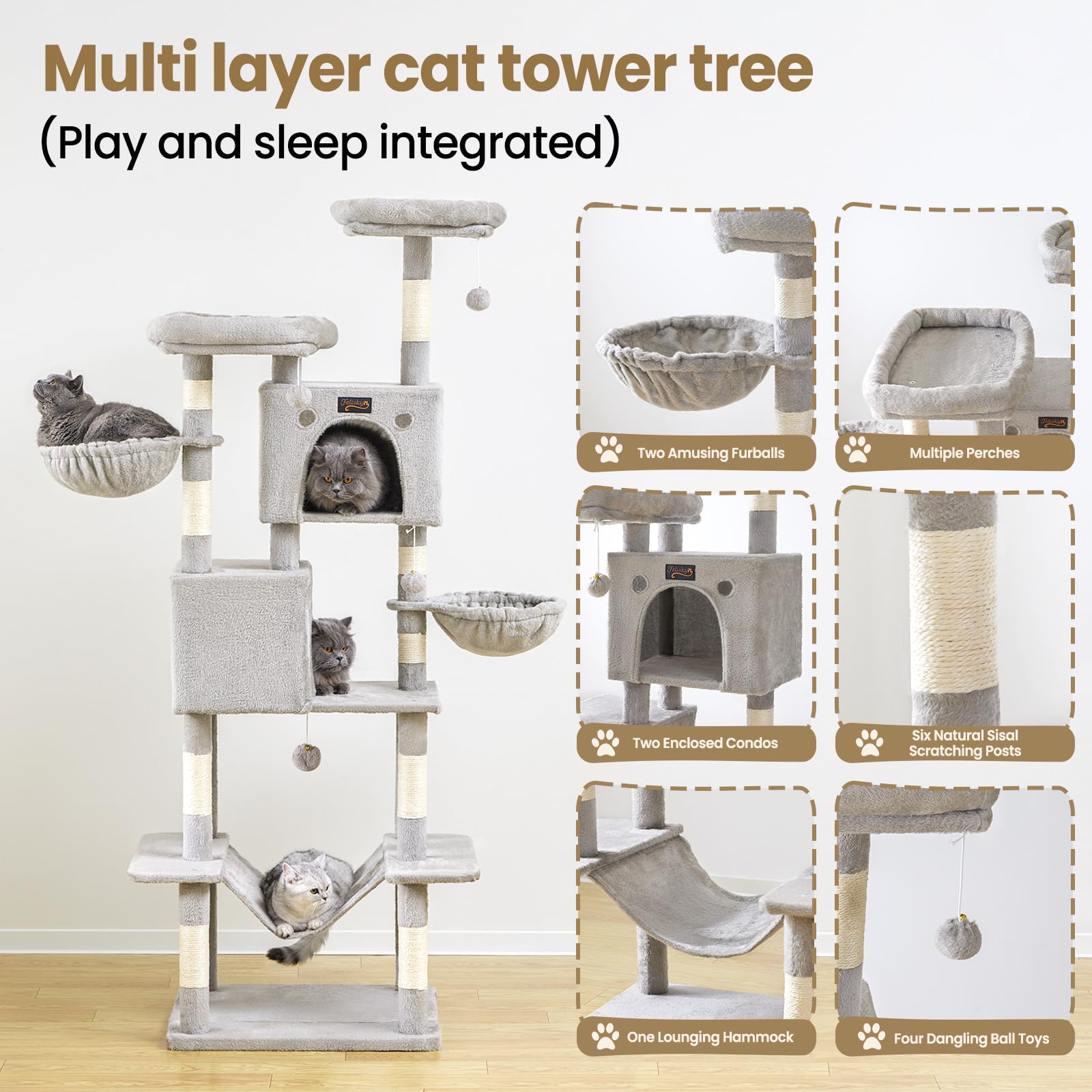 Feliskyn cat tree wrapped sisal ropes satisfy scratching instincts naturally