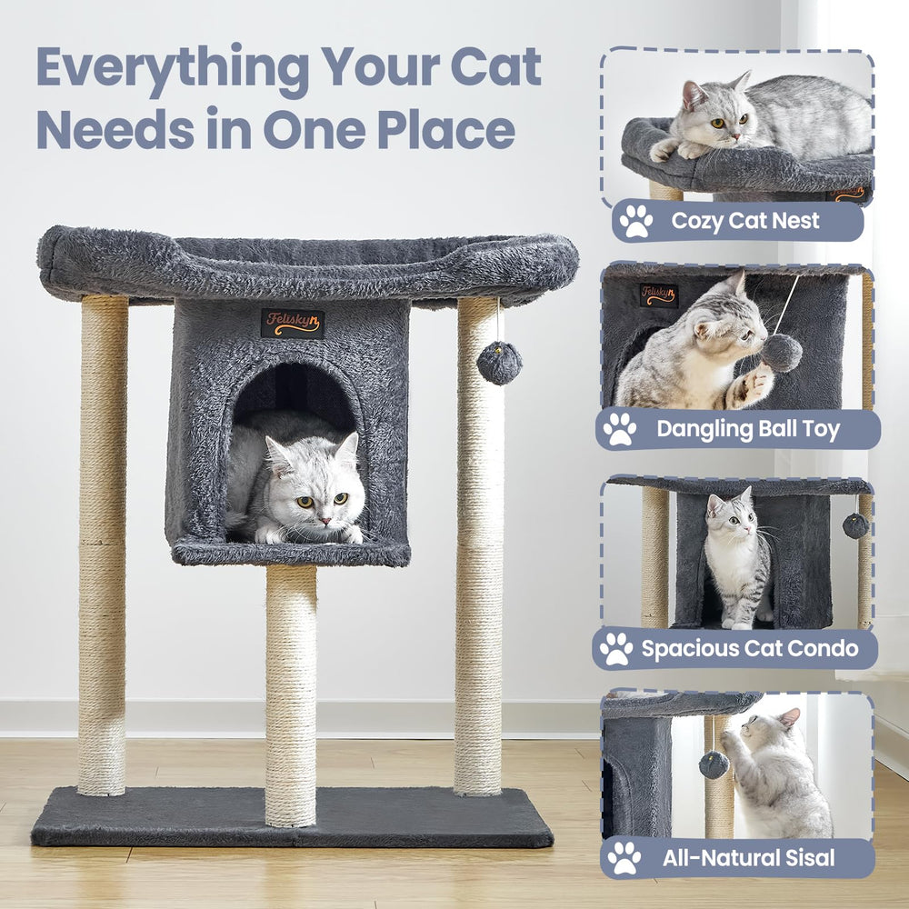 Feliskyn cat tree tower two levels with anti-tip base for stable play