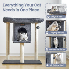 Feliskyn cat tree tower two levels with anti-tip base for stable play