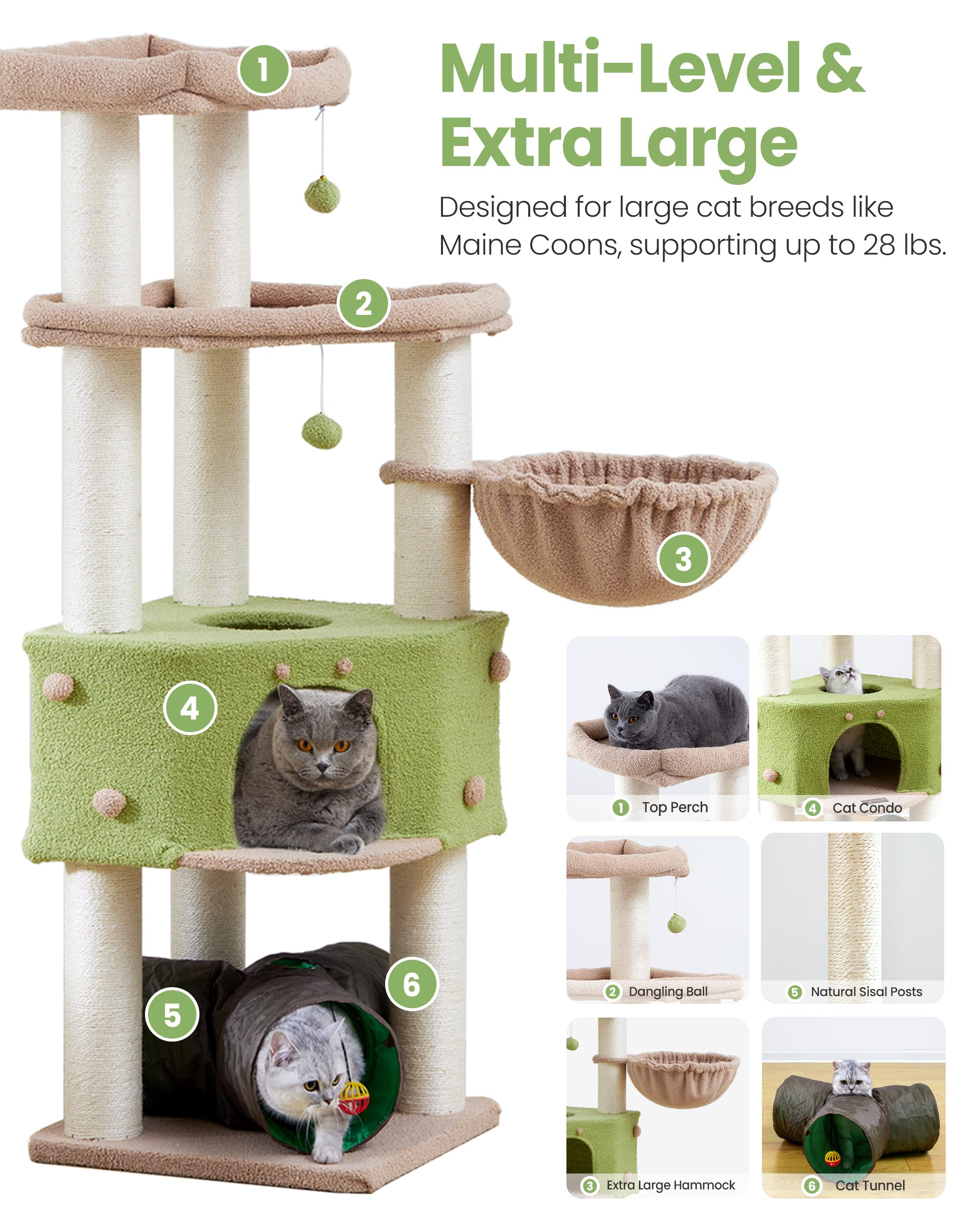 Feliskyn Cat Tree Tower 60inch-xl promotes ample climbing space for large breeds