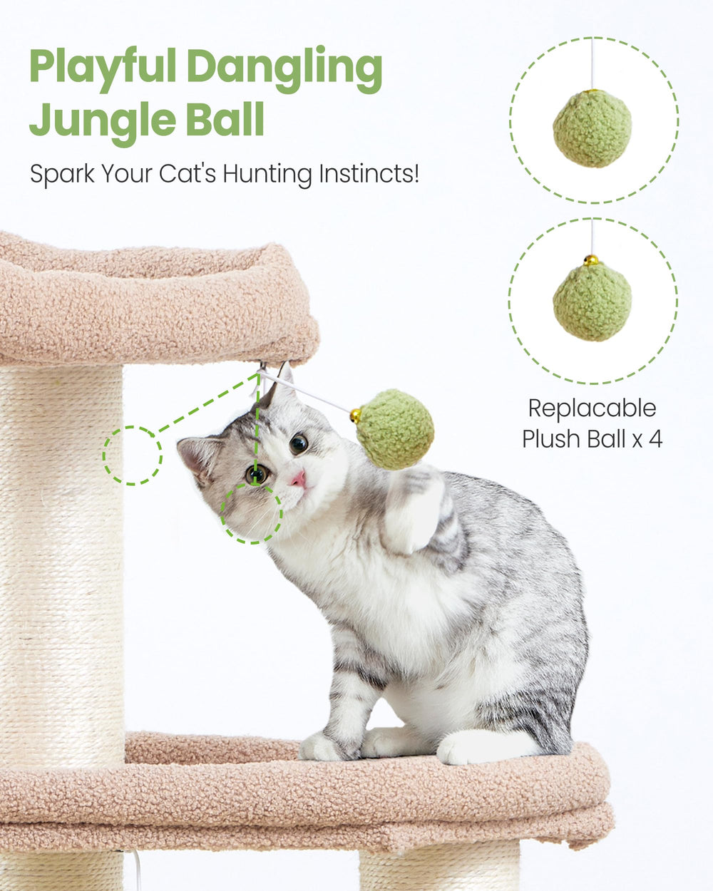 Feliskyn Cat Tree Tower anti-tip base enhances stability during energetic sessions