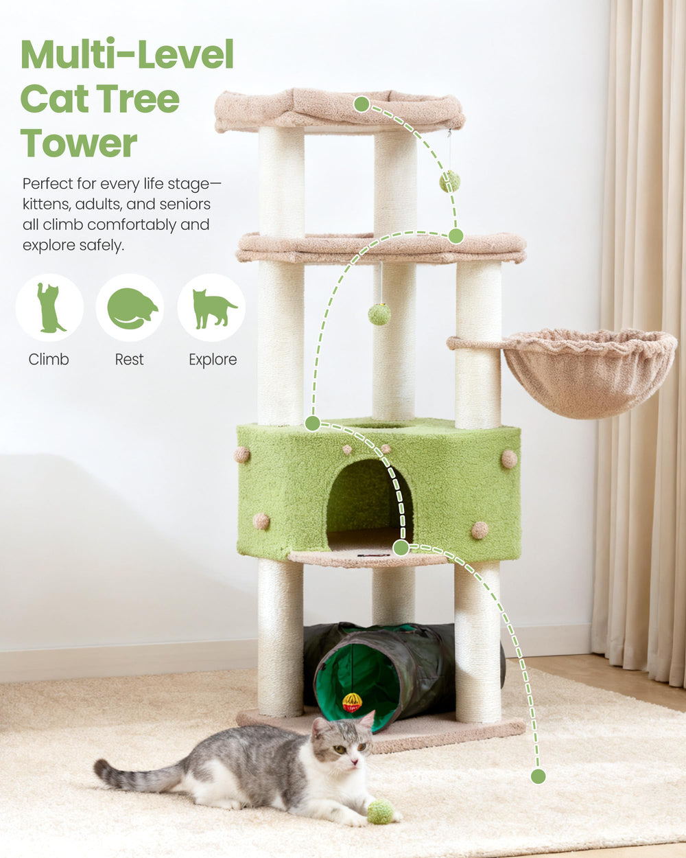 Feliskyn Cat Tree Tower easy-clean surfaces keep lounging areas tidy