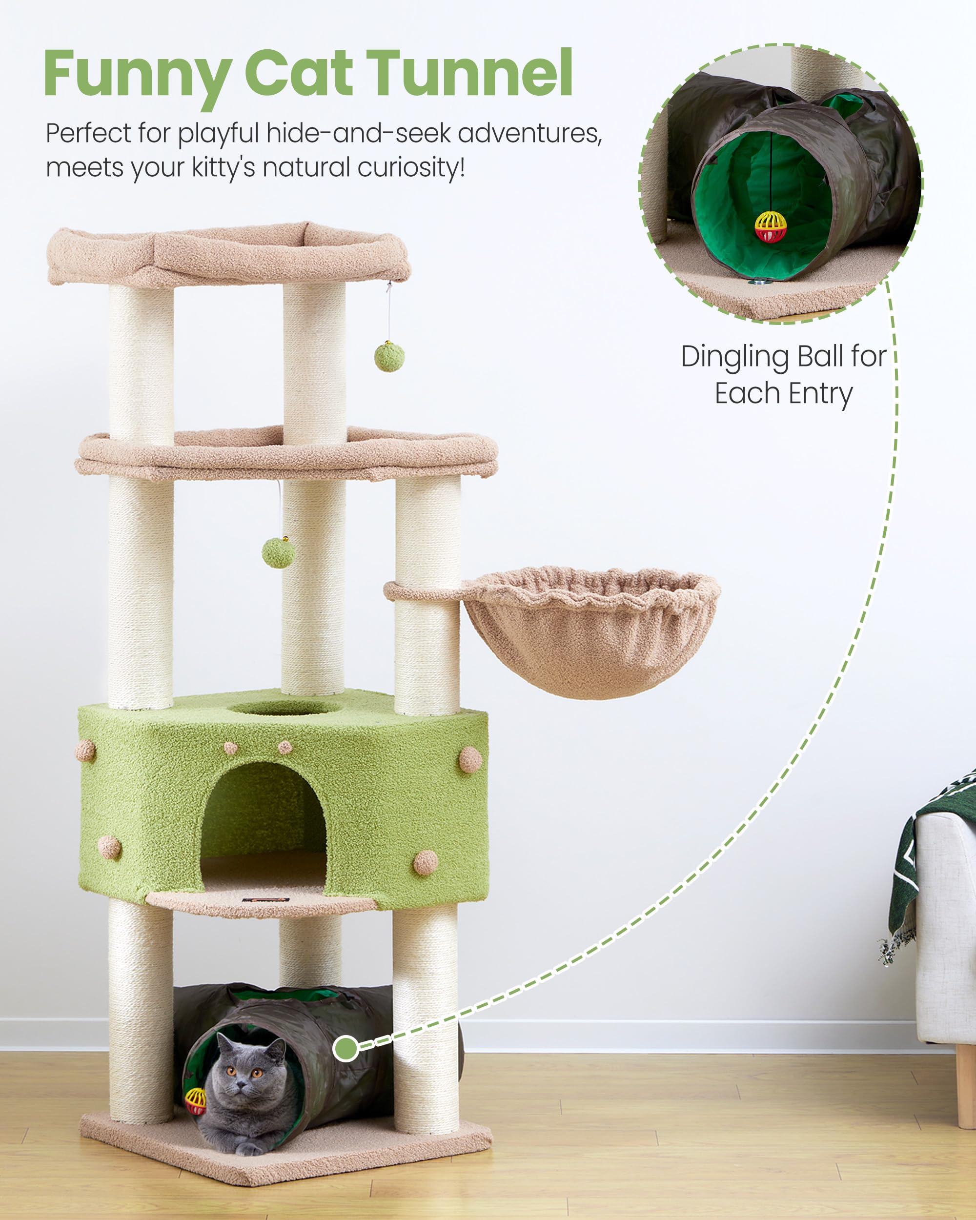 Feliskyn Cat Tree Tower sisal posts and ramps support vigorous scratching and climbing