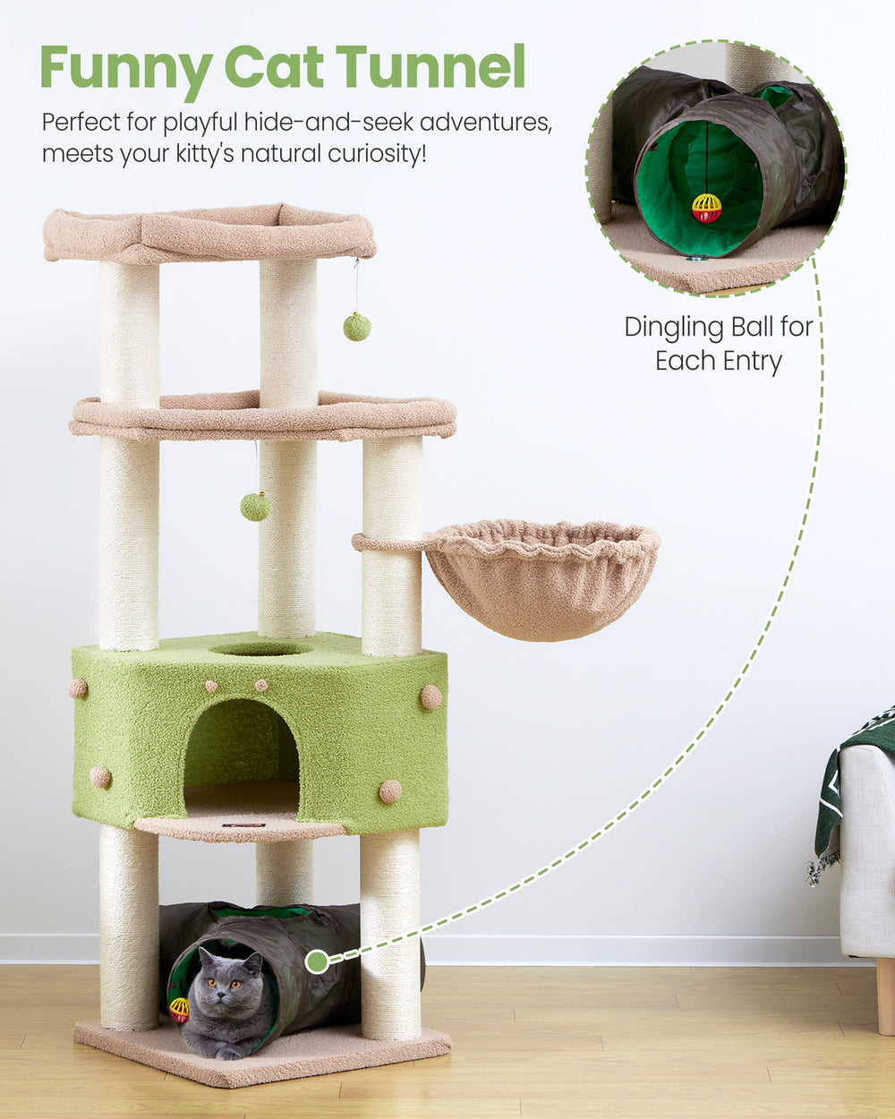 Feliskyn Cat Tree Tower sisal posts and ramps support vigorous scratching and climbing