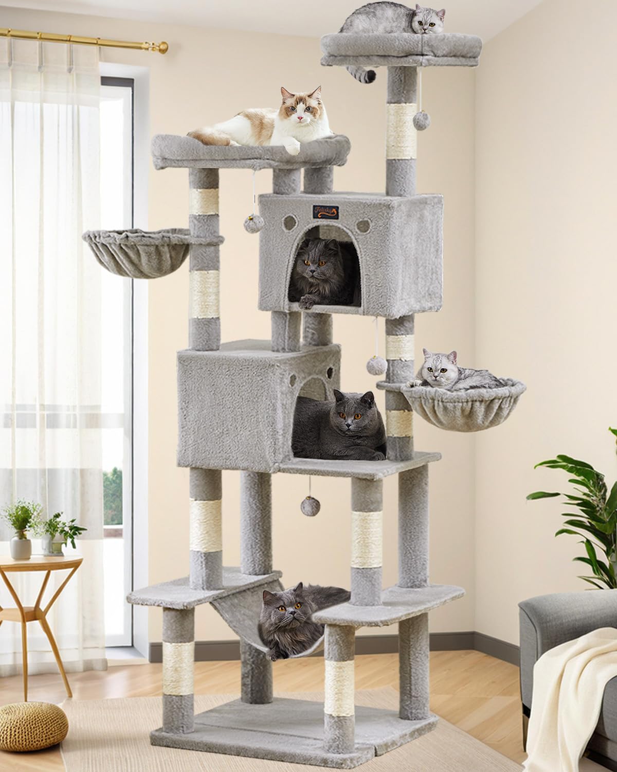 Feliskyn large cat tree 74 inch tower with spacious perches for big indoor cats
