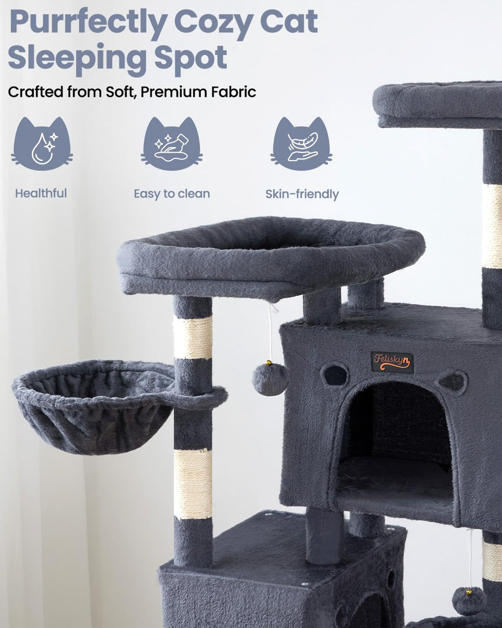 Feliskyn heavy-duty construction supports vigorous play from large breeds.