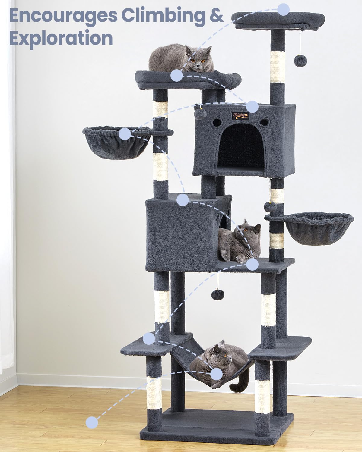 Feliskyn cat tree interactive toys keep cats engaged during playtime.