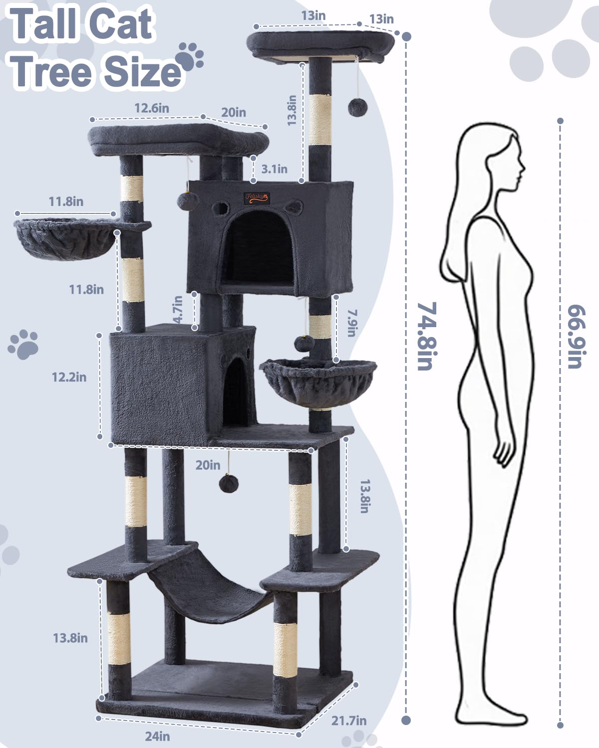 Feliskyn large cat tree vertical structure encourages climbing and daily exercise.