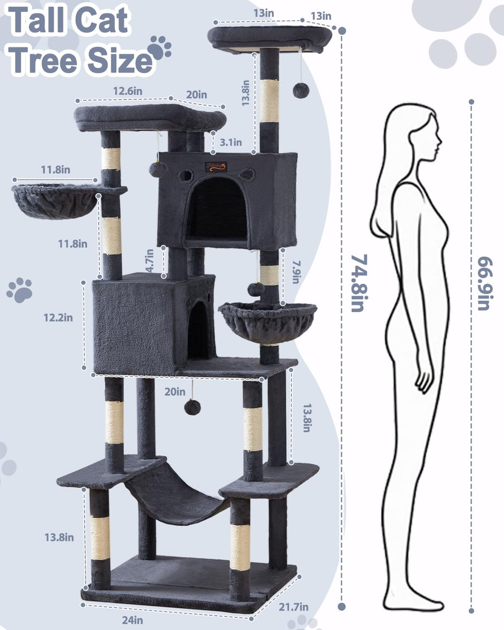 Feliskyn large cat tree vertical structure encourages climbing and daily exercise.