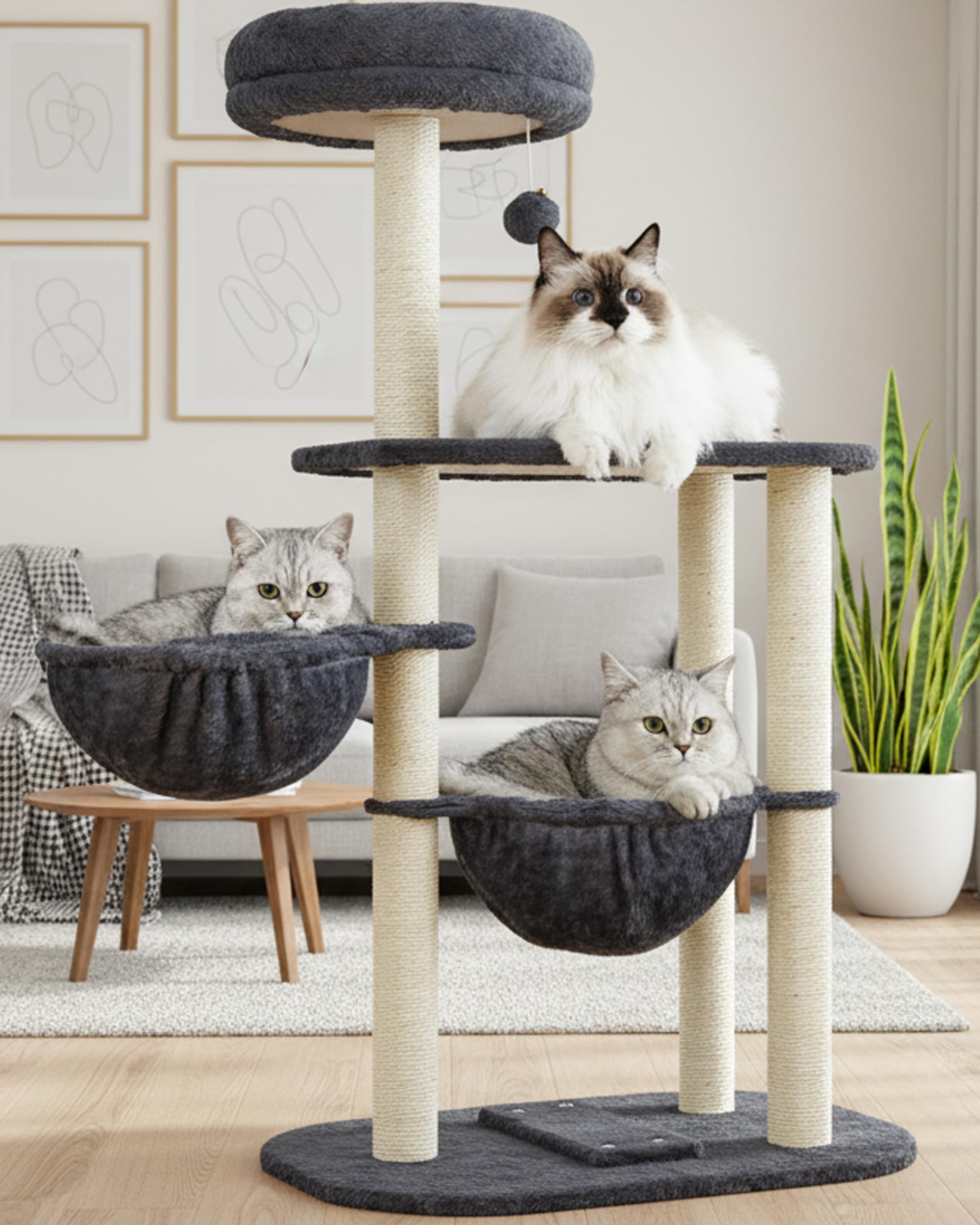 Feliskyn small cat tree tower with scratching post engages cats for exercise.