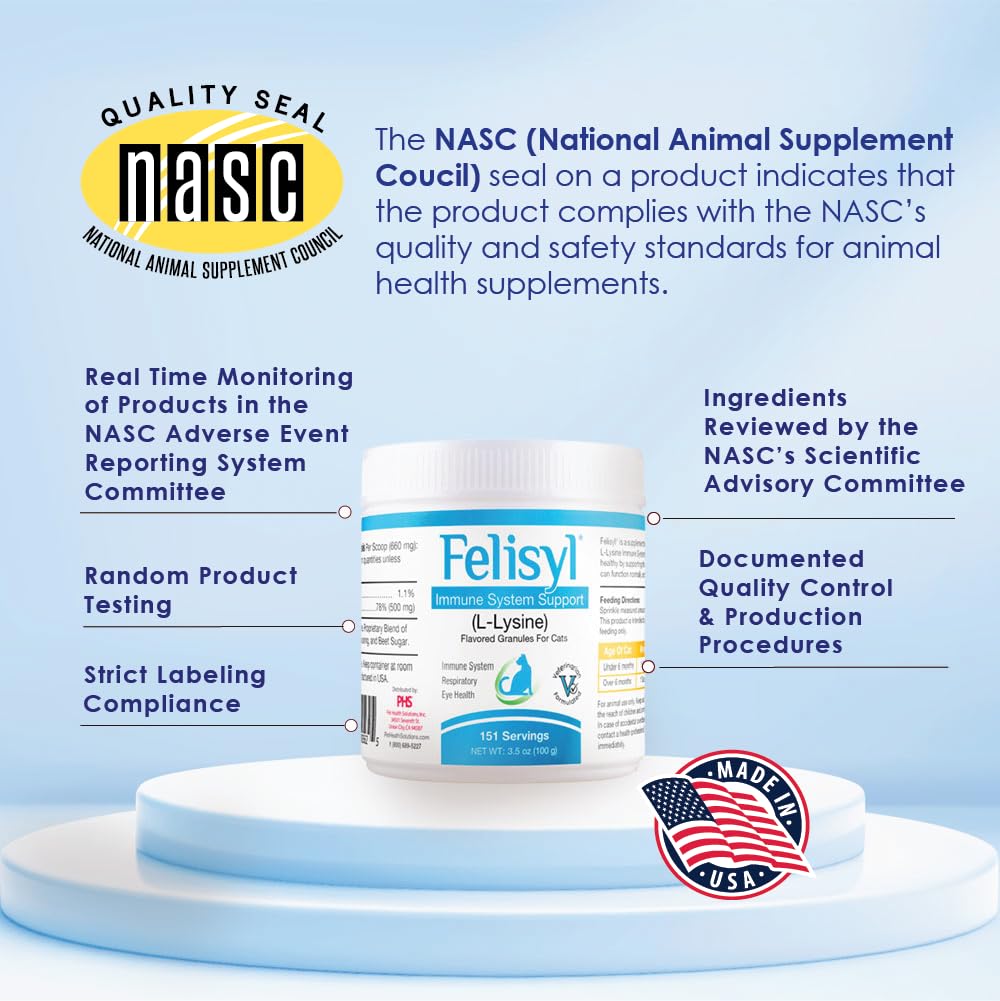 Dusting Felisyl Lysine granules over cat food for convenient administration.