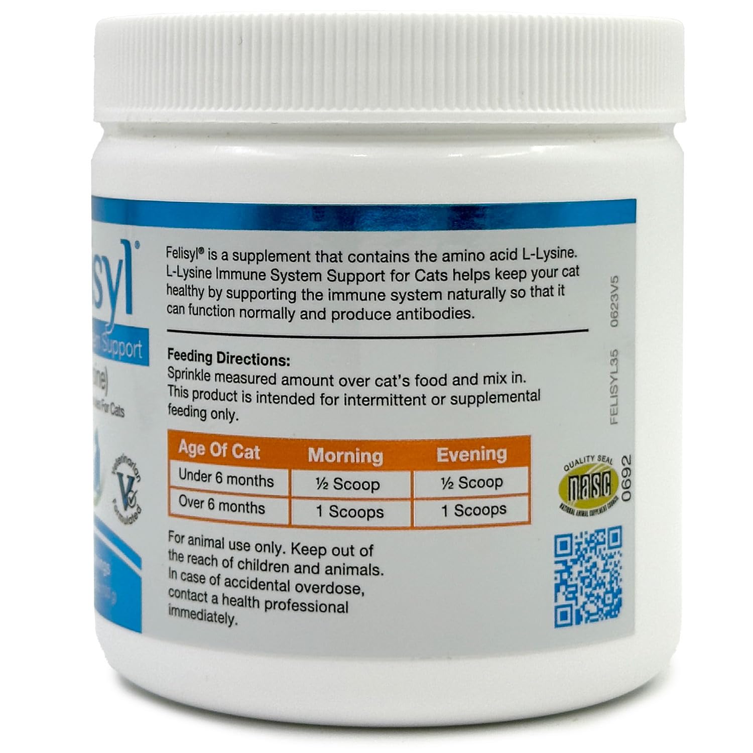 NASC quality seal on Felisyl Lysine packaging for safety standards.