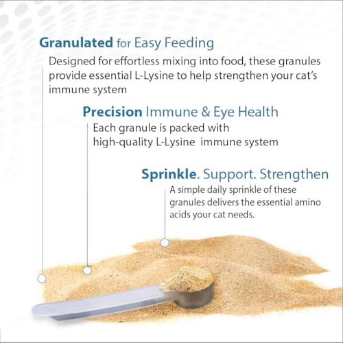 Felisyl L-Lysine granules powder close-up shows fine texture for meals.