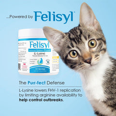 Felisyl L-Lysine granules scoop-dispense demo for easy daily dosing.