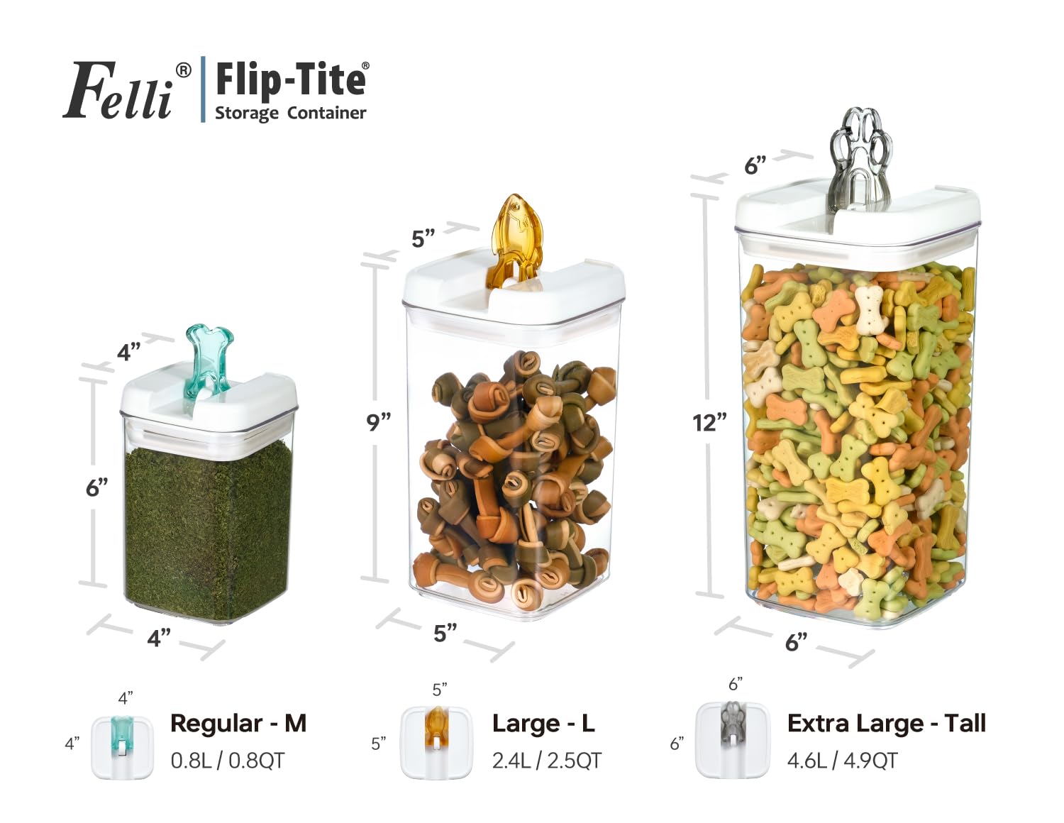 Felli Flip Tite xl-tall 6in canister fits large dog food in bulk.