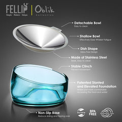 Felli Oblik 15° tilt highlights comfortable feeding posture for easier meal alignment.