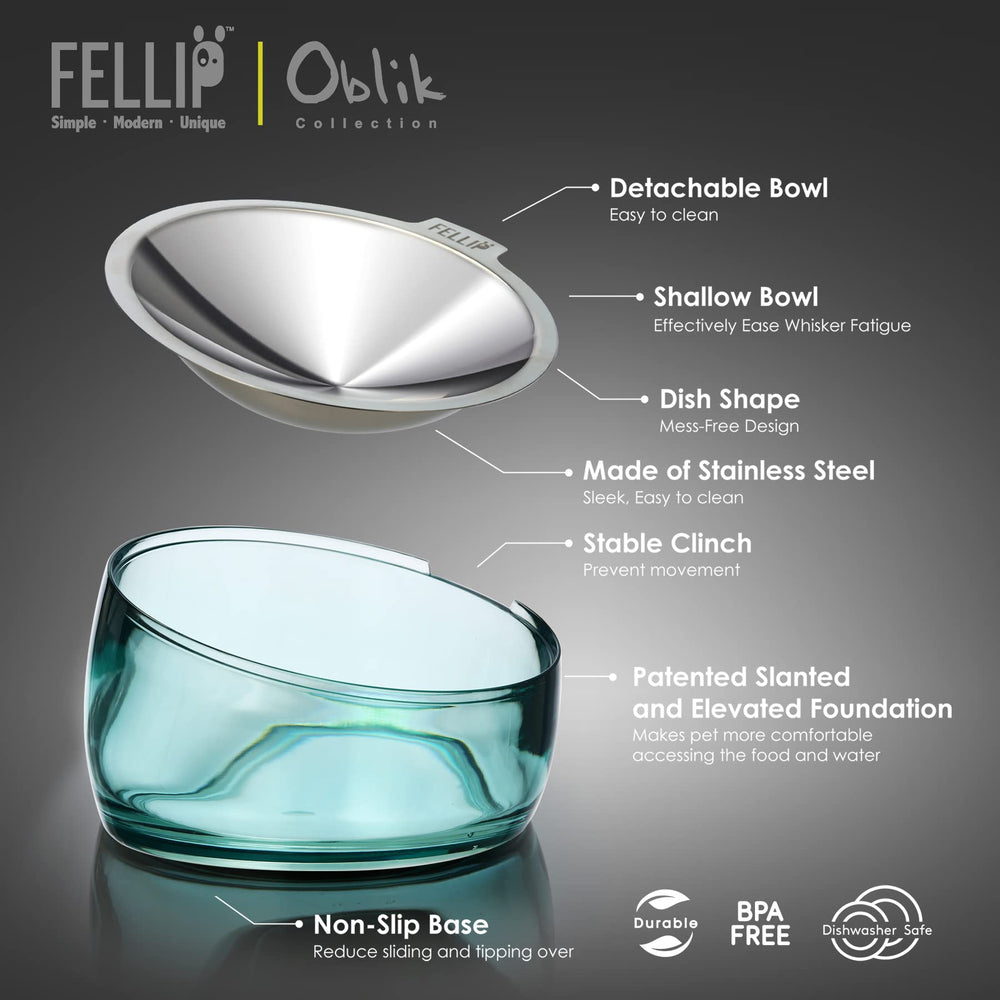 Felli Oblik tilted-stand at 15 degrees for comfortable feeding.