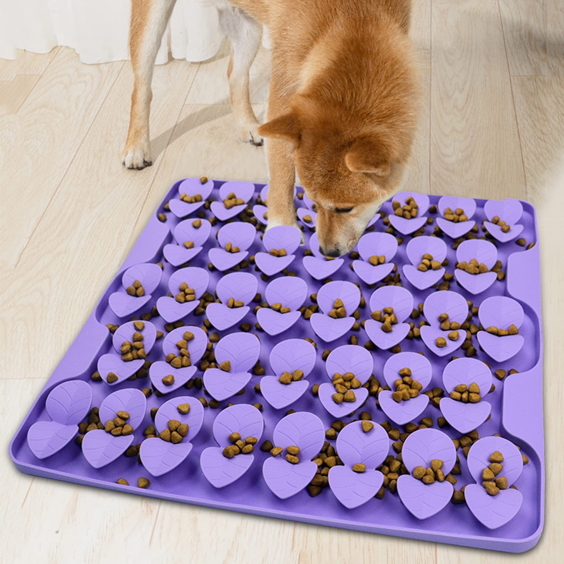 Femont Snuffle Mat large dog closeup highlighting silicone texture for slow, mindful eating