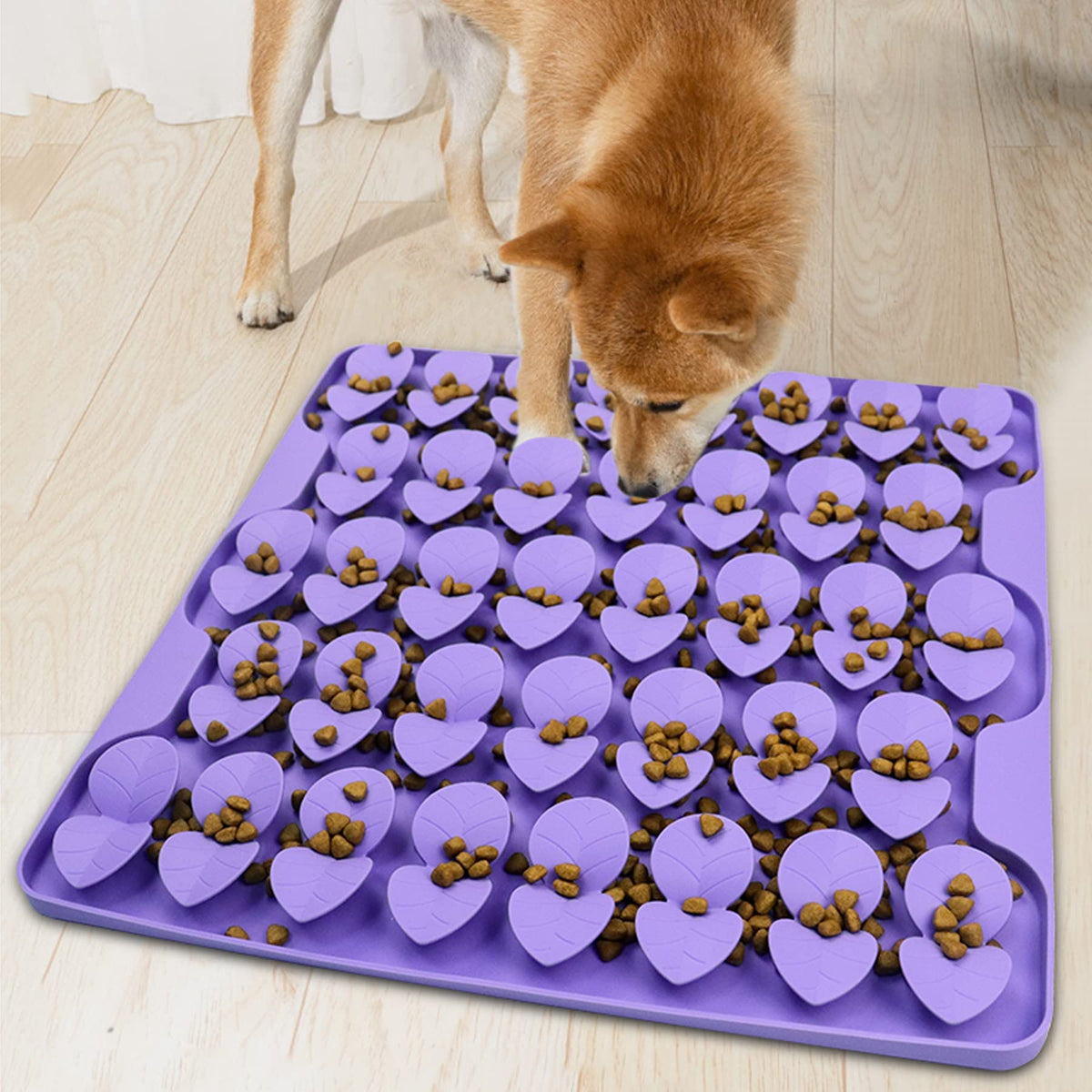 Femont Snuffle Mat large dog closeup highlighting silicone texture for slow, mindful eating